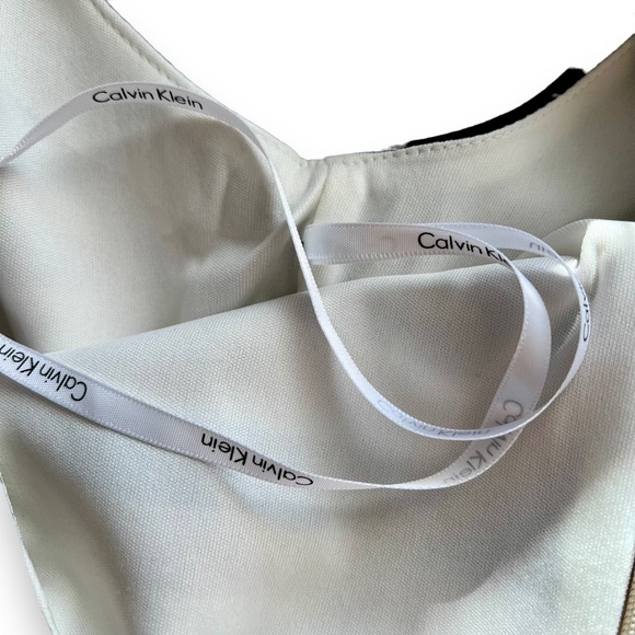 NWT Calvin Klein | Gold Sparkle Taupe and Black Body-con Sheath Dress Sz 4 - Picture 9 of 14